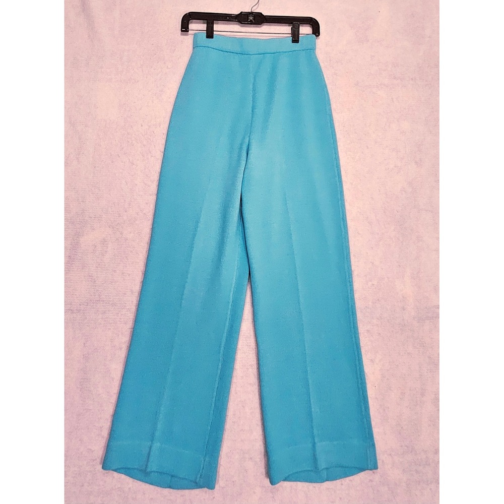 St. John Santana Knit Pants 2 / 4 Wide Leg Wool Loose Fit Green Blue Flowy